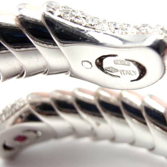 Authentic! ROBERTO COIN 18k White Gold Enamel Ruby Diamond Cobra Bangle Bracelet - Picture 7 of 8
